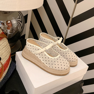 外穿休闲包头半拖网纱厚底增高凉拖鞋 女夏新款 小个子坡跟凉鞋 7CM