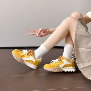 厚底德训鞋女款2026新款春季女鞋百搭黄色鞋子内增高运动鞋女板鞋