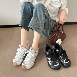 厚底老爹鞋 女透气复古阿甘鞋 子 白色网面运动鞋 7cm内增高明星同款