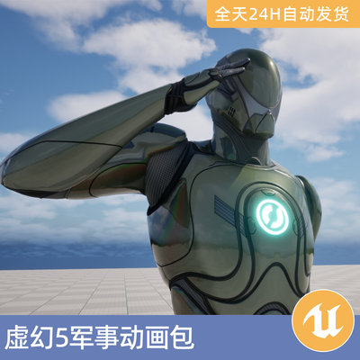 UE5虚幻5素材资产军事动画包敬军礼仰卧起坐引体向上开合跳军步