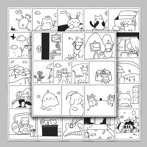 侵权贴画防水贴纸线条画不50涂鸦儿童diy手绘小清新张手机壳原创