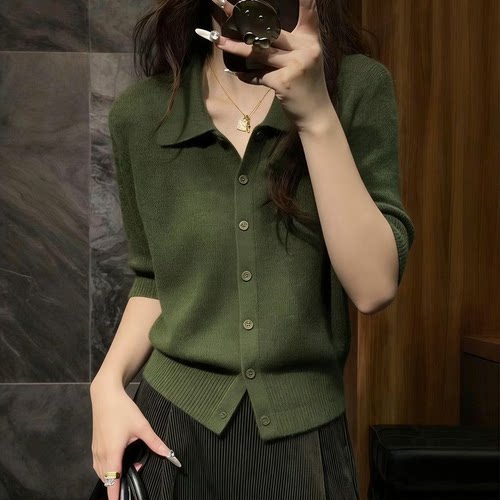 胖MM复古chic洋气短袖针织开衫女夏季新款超好看高级显瘦上衣