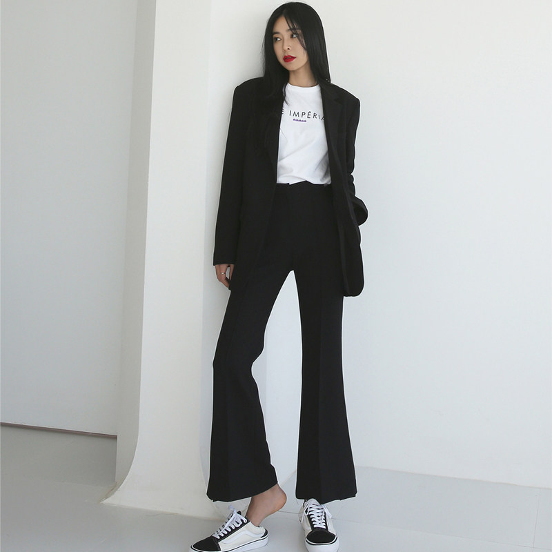 ol西装套装女2022帅气微喇叭裤时尚气质春季韩国职业小西装外套潮