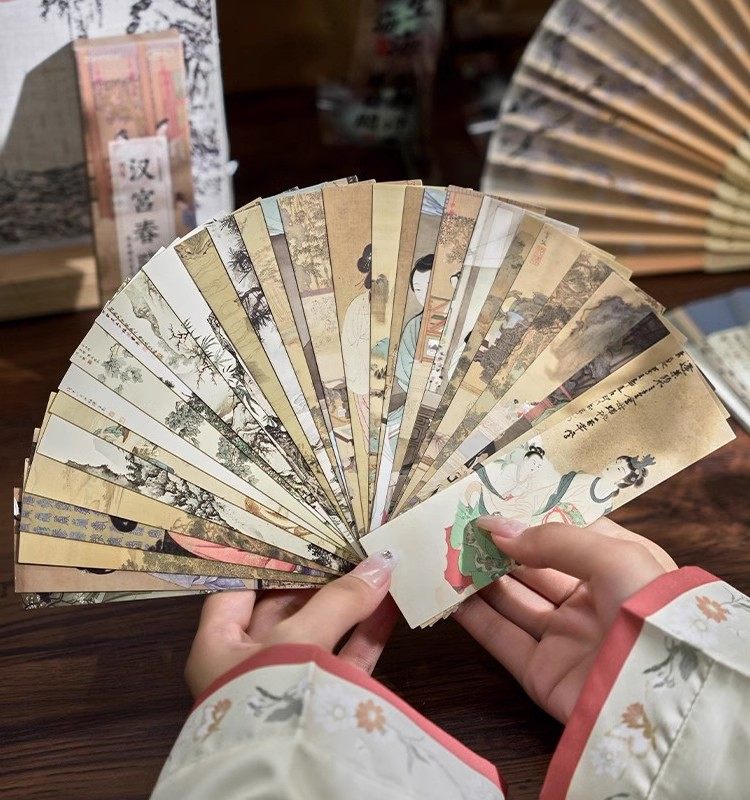 丹青绢本书签高颜值中国风古画诗词手帐装饰祝福文字卡片学生书夹