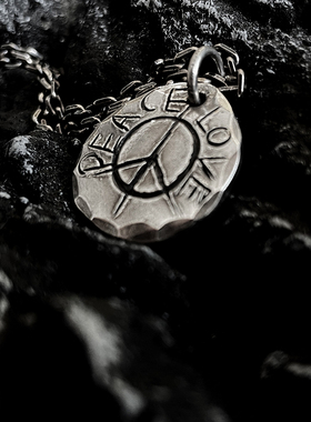 Peace&Love纯银做旧项链吊坠