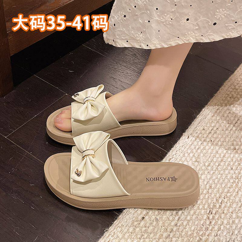 蝴蝶结坡跟厚底凉拖鞋女夏季外穿一字拖