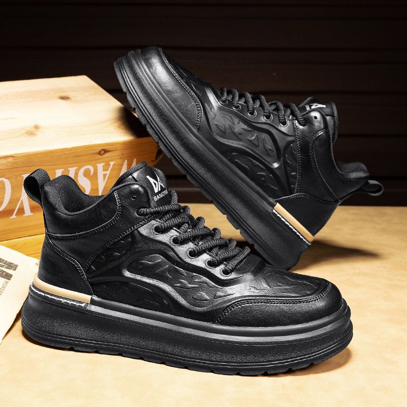 头层牛皮男鞋休闲鞋子新款男士透气潮流百搭厚底运动皮鞋