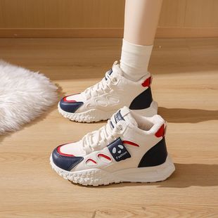 女秋冬内学生老爹鞋 工厂撤柜断码 皮面厚底休闲高帮鞋