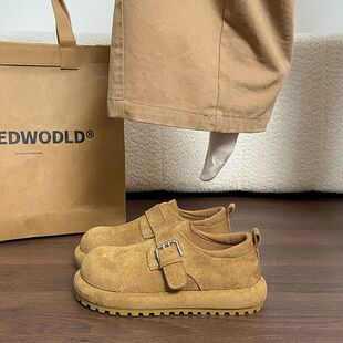 全包大头勃肯鞋男士鞋子加绒秋冬新款复古厚底毛毛鞋休闲单鞋