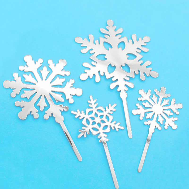 圣诞节白色雪花片插牌蛋糕装饰
