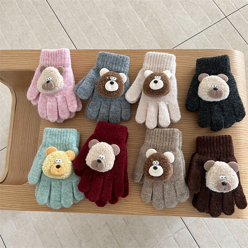 儿童五指手套2岁3岁4岁5岁小宝宝冬季女孩男孩子保暖卡通可爱小熊