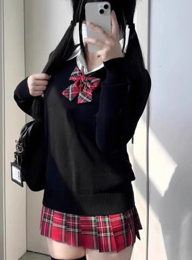 jk制服小辣椒格裙套装女叠穿长袖