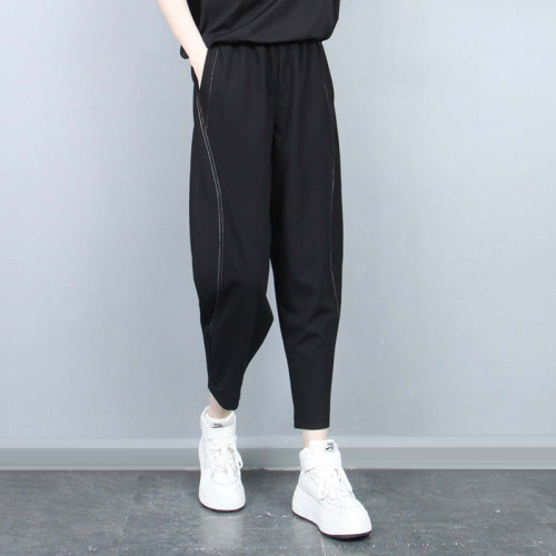 休闲七分裤白线黑裤子女裤夏季潮