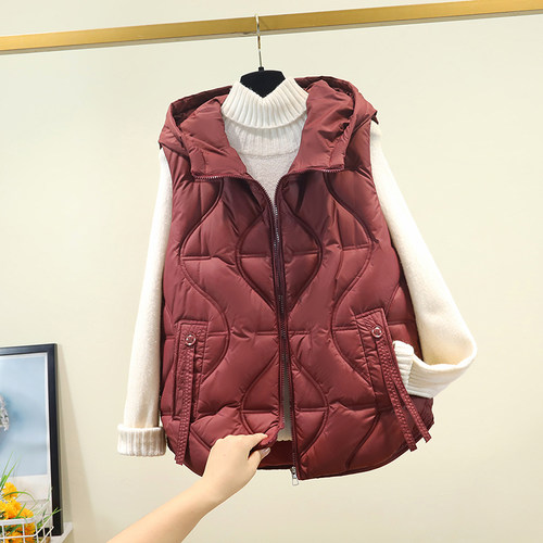 羽绒棉马甲女秋冬季2025新款外穿百搭坎肩黑色马夹背心连帽短外套