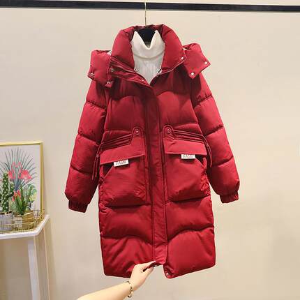 2025冬季新款可脱卸帽羽绒棉服女中长款棉衣宽松加厚减龄棉袄外套