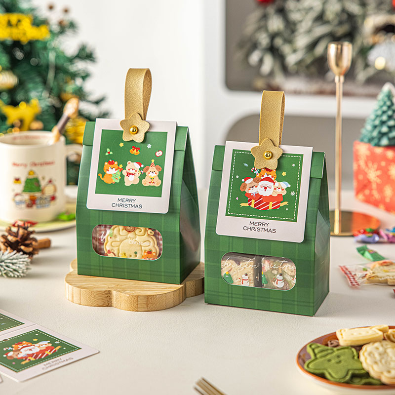 圣诞雪花酥自立袋饼干包装盒曲奇开窗牛皮纸手提简约面包透明烘焙