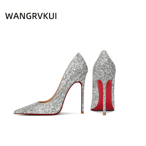 银色高跟鞋细跟结婚鞋