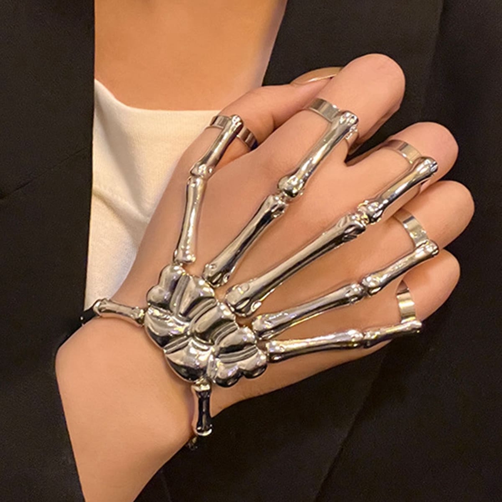 金属朋克骷髅骨骼手链可调节