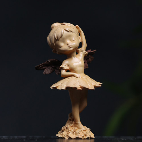 黄杨木雕芭蕾舞女孩摆件