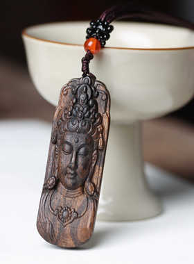 沉香木禅观音吊坠木质雕
