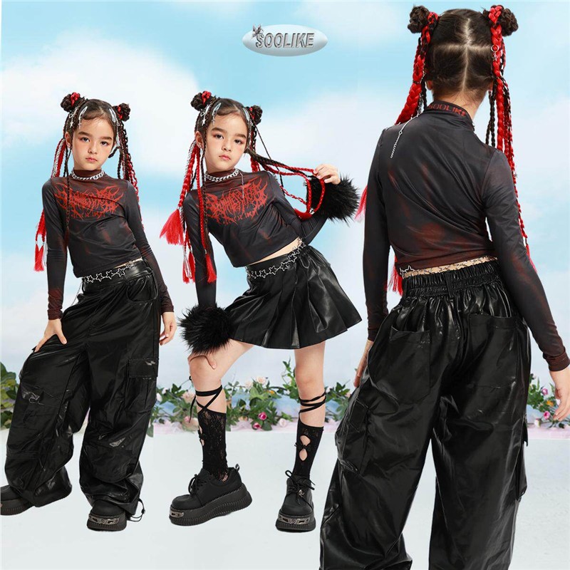 儿童街舞潮服女童辣妹幼儿走秀爵士舞蹈嘻哈waacking演出比赛套装图片