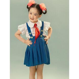 80年代怀旧复古校服小学生红领巾合唱朗诵比赛儿童爱国演出服服装