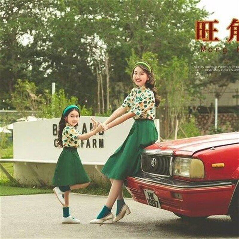 女童港风复古亲子装影楼写真拍照服幼儿园儿童8090年代国庆演出服