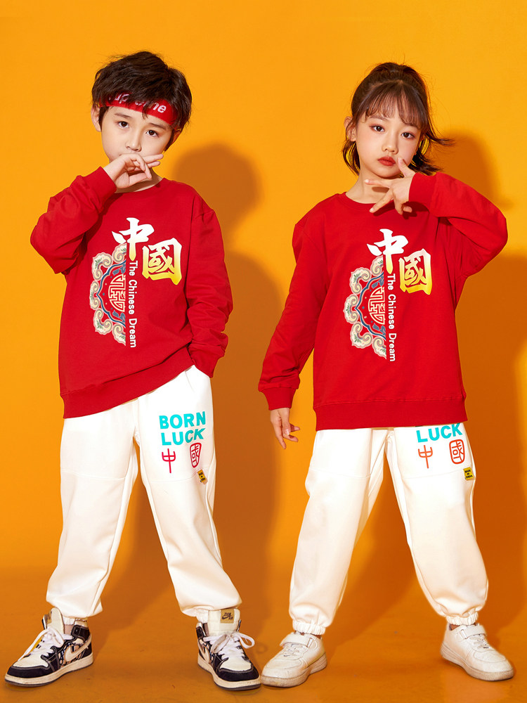 儿童啦啦队演出服冬季运动会元旦中小学生纯棉卫衣拉拉操表演服装