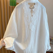 特大码300斤胖mm蕾丝镂空白色衬衫女轻奢高级感衬衣薄款防晒上衣