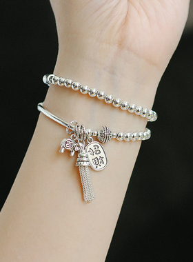 银珠二圈手链时尚手串流苏招财猫福袋民族风复古小众女友闺蜜礼物