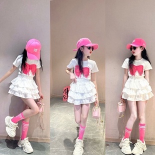 仙琦曼女童夏款套装2026新款儿童短袖T恤伞裙两件套女宝宝公主风