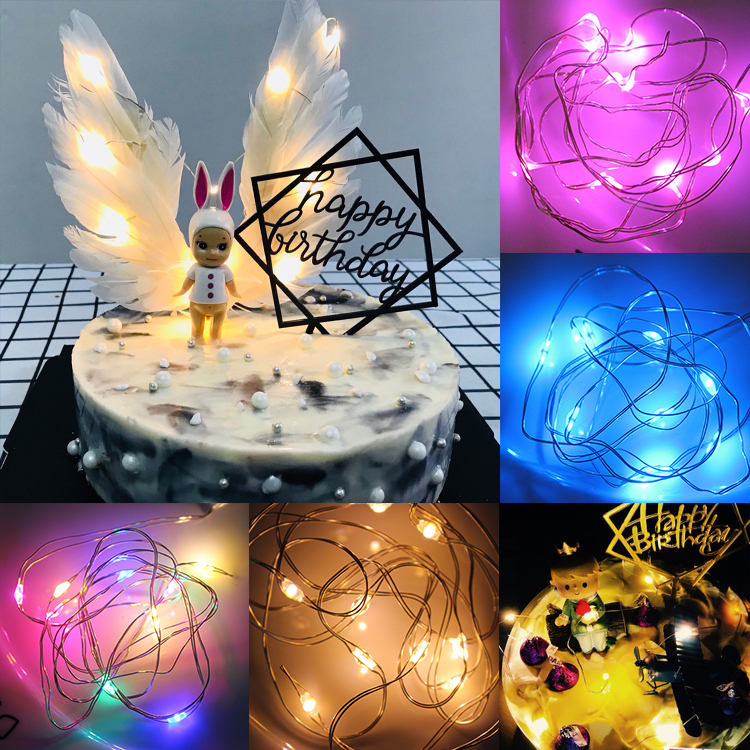 LED铜线灯串灯纽扣电池灯串彩灯烘焙装饰布置暖白灯蛋糕装饰