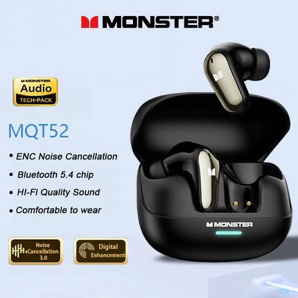 New Monster MQT52 TWS Wireless Gaming Headset Bluetooth 5.4