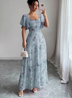 Summer New Style Women's Casual Office Dress Lotus Leaf Slee