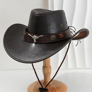Leather Western Cowboy Unisex Outdoor Faux Hat Gentl Vintage