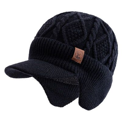 Fashion Men Winter Knitted Hat Plush Warmth Peaked Cap Earmu