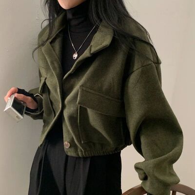 Autumn Winter Loose Woolen Coat Women Large Size with Pocket