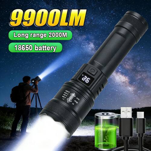 High Power LED Flashlight USB Rechargeable Waterproof Torch