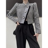 Brand New Houndstooth Tweed Luxury Coat Vintage Jacket Autum