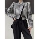 Brand New Houndstooth Tweed Luxury Coat Vintage Jacket Autum