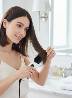 Portable Ionic 2 in 1 Hair Straightener Curling Brush LCD Di