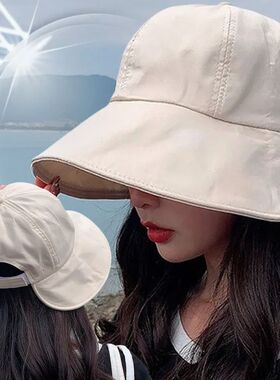 Women Summer Sunhat Cotton Ponytail Bucket Hat Outdoor Beach