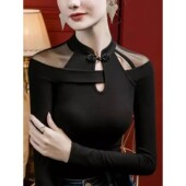 Irregular Show Mesh Sleeve Vintage Shirt Long Collarbone