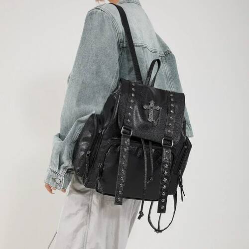 Rivet Y2K Backpack Women Gothic Punk PU Leather Shoulder Bag