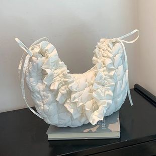 Women Bubble Cloud Bag Solid Quilted Padded Handbag Creative