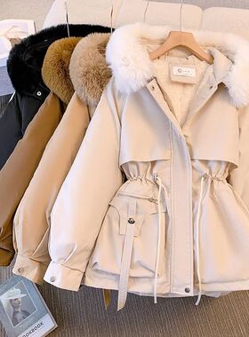 Fleece Lined Hood Down Jacket Winter Coat for Women Warm Dra