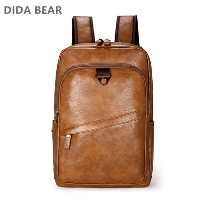 Men Backpack PU Leather Bagpack Large Laptop Backpacks Male