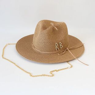 Fashionable Metal RB Letter Straw Hats for Women Men Summer