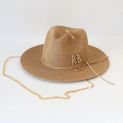 Fashionable Metal RB Letter Straw Hats for Women Men Summer