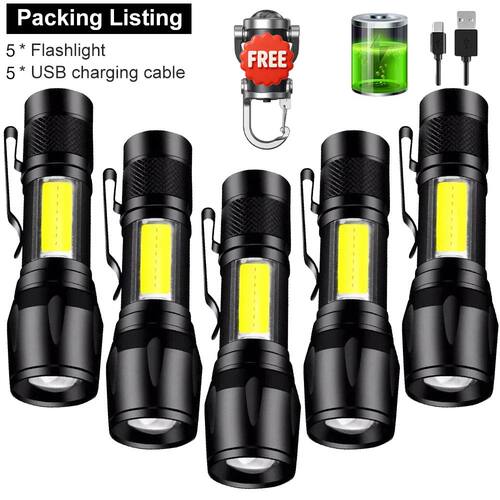 Powerful Mini LED Flashlight COB LED Zoom Torch Built In Bat